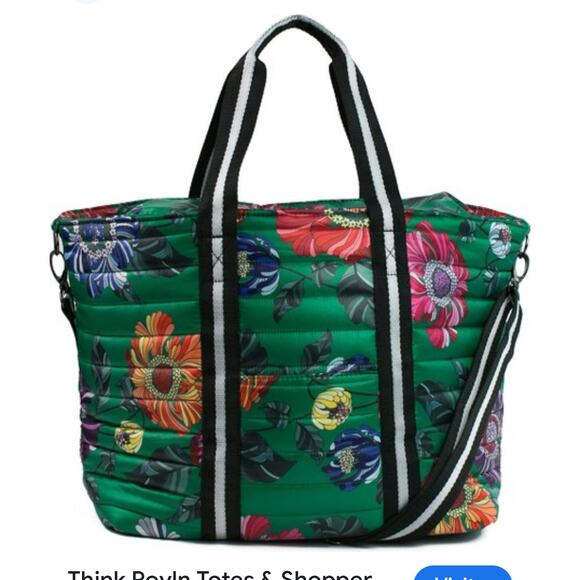Think Royln Wingman Green Floral Tote Bag Medium Jr Nylon - Picture 1 of 9